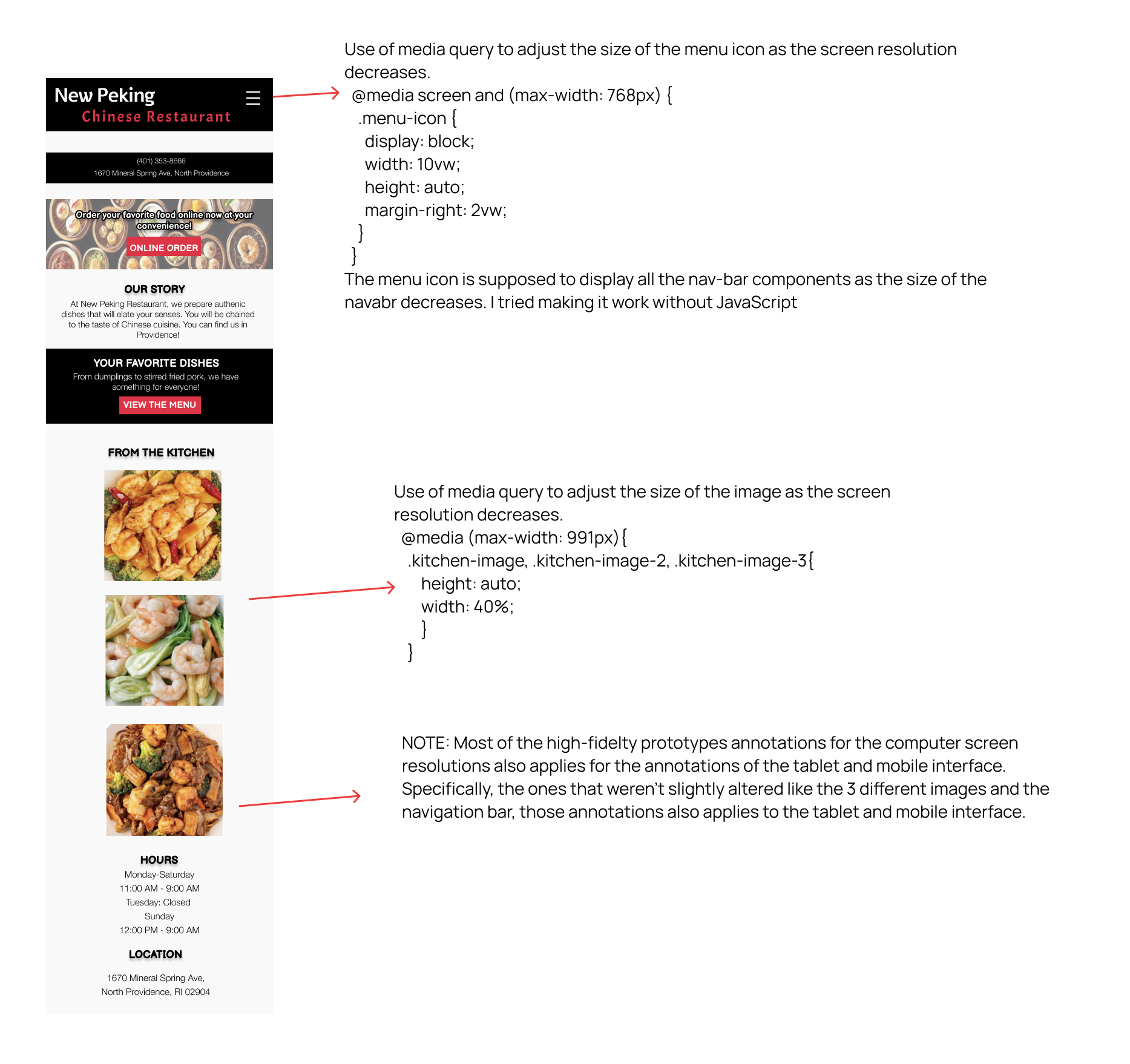 a high-fidelity prototype of the redesigned website using a phone screen resolution