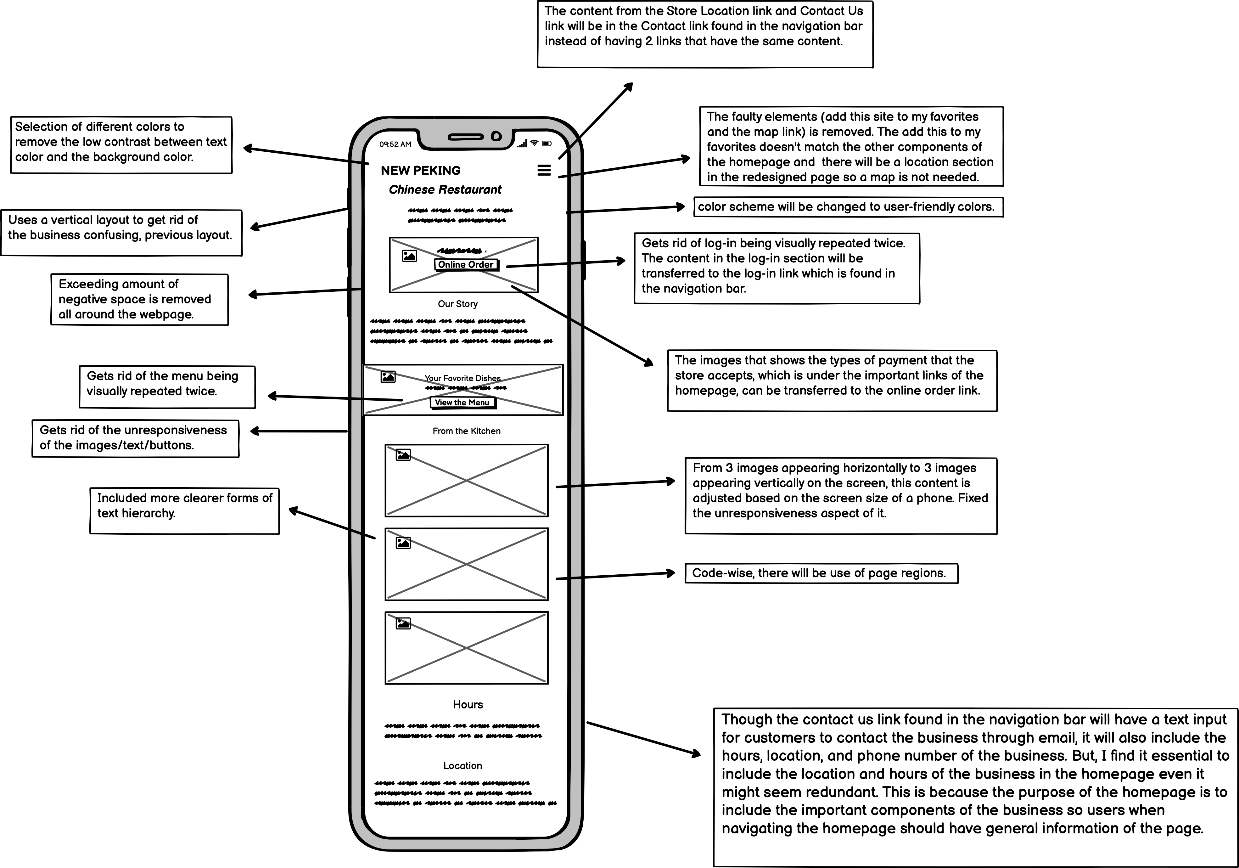 a lofi prototype of the redesigned website in a phone screen resolution